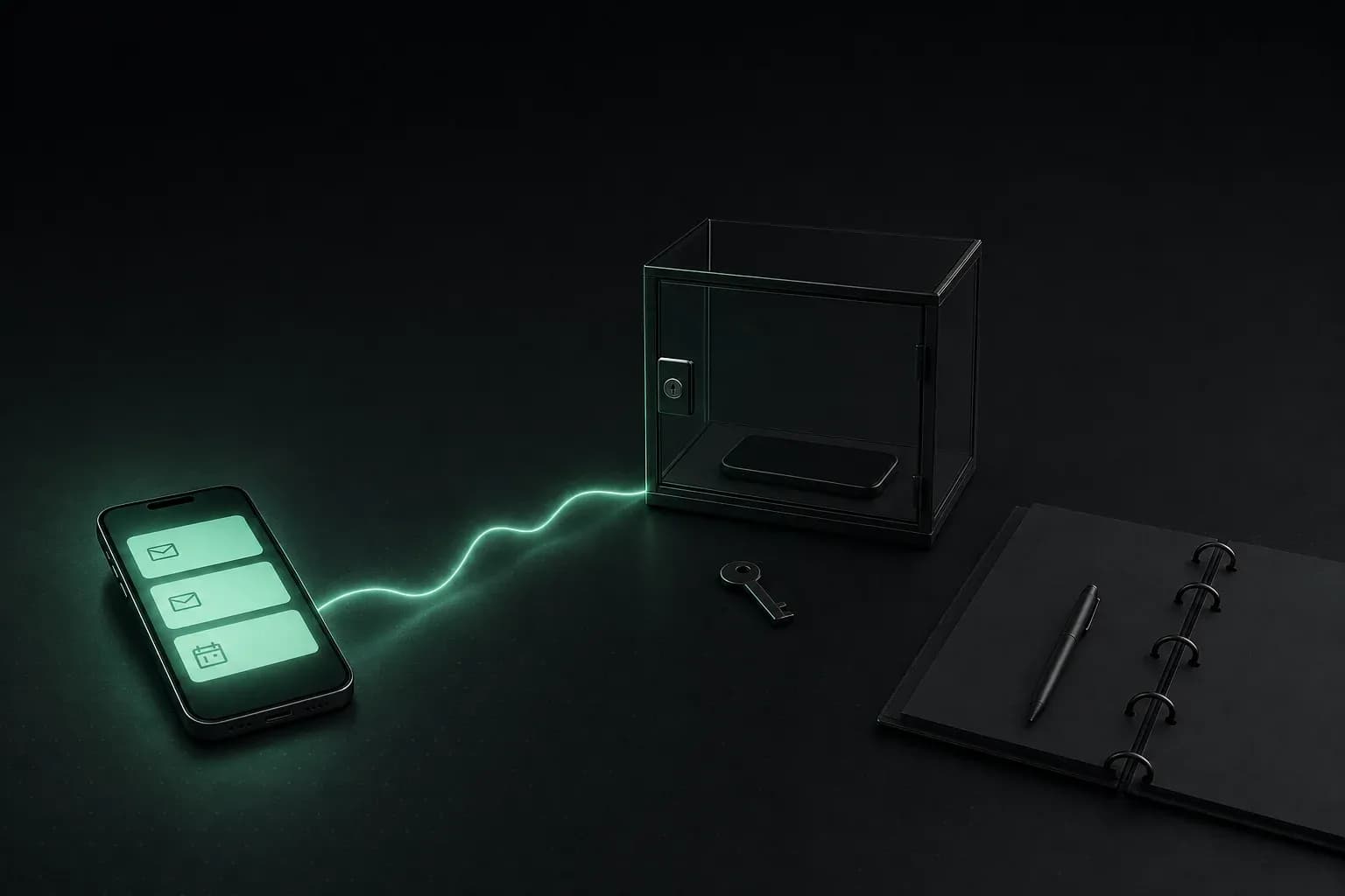 A phone with notifications next to an identical phone locked in a glass case: an agent available elsewhere, not yet in Europe.